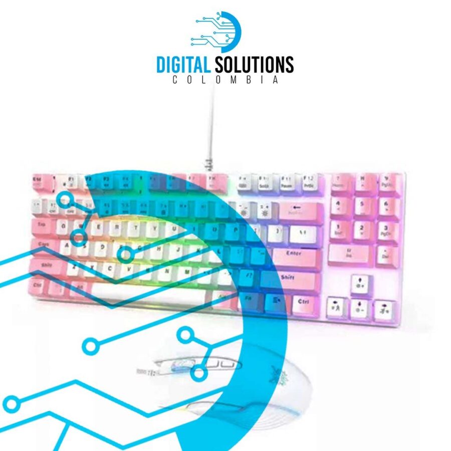 COMBO TECLADO Y MOUSE MECANICO ONIKUMA BLANCO SWITCH AZUL AL 60%