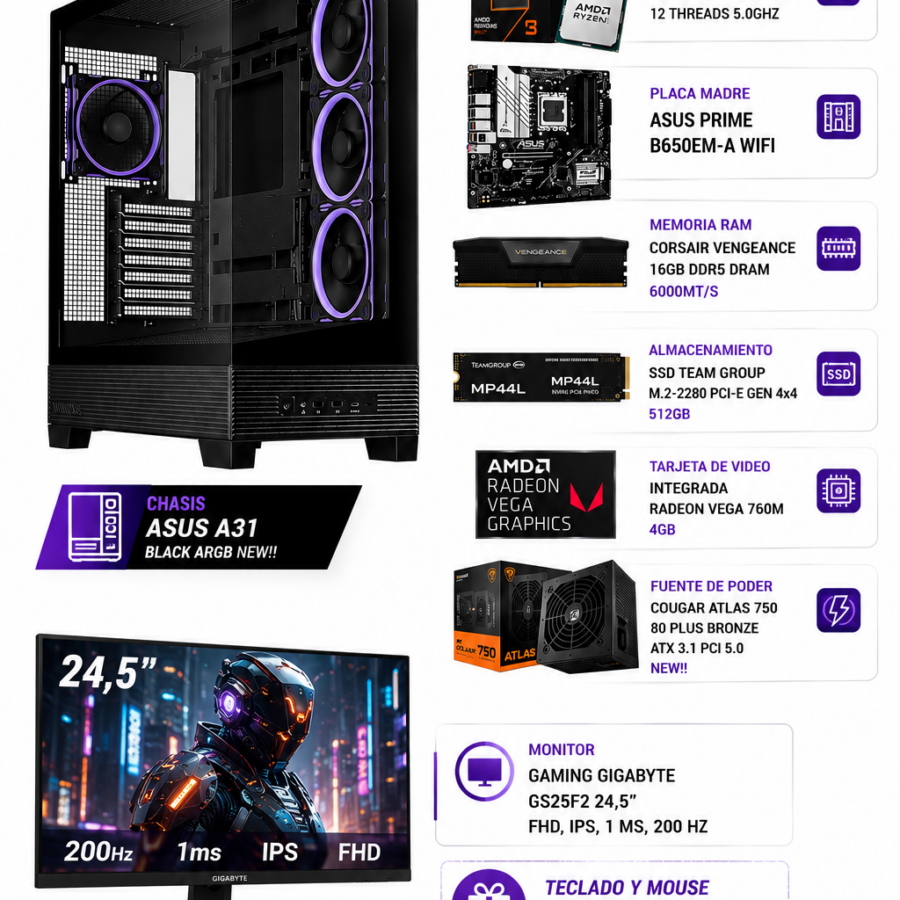 PC GAMER DYNAMICP-A86-23 RYZEN 5 8600G MONITOR GIGABYTE GS25F2 24,5"
